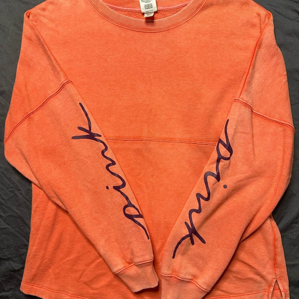 PINK Victoria's Secret Coral Sweatshirt with Navy Script